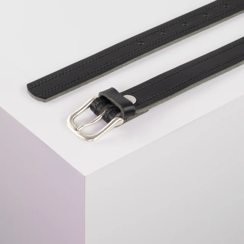 Ledergürtel 2,5cm mit Schnalle Chicago silber