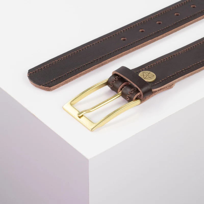 Ledergürtel 3,5cm mit Schnalle Verona gold