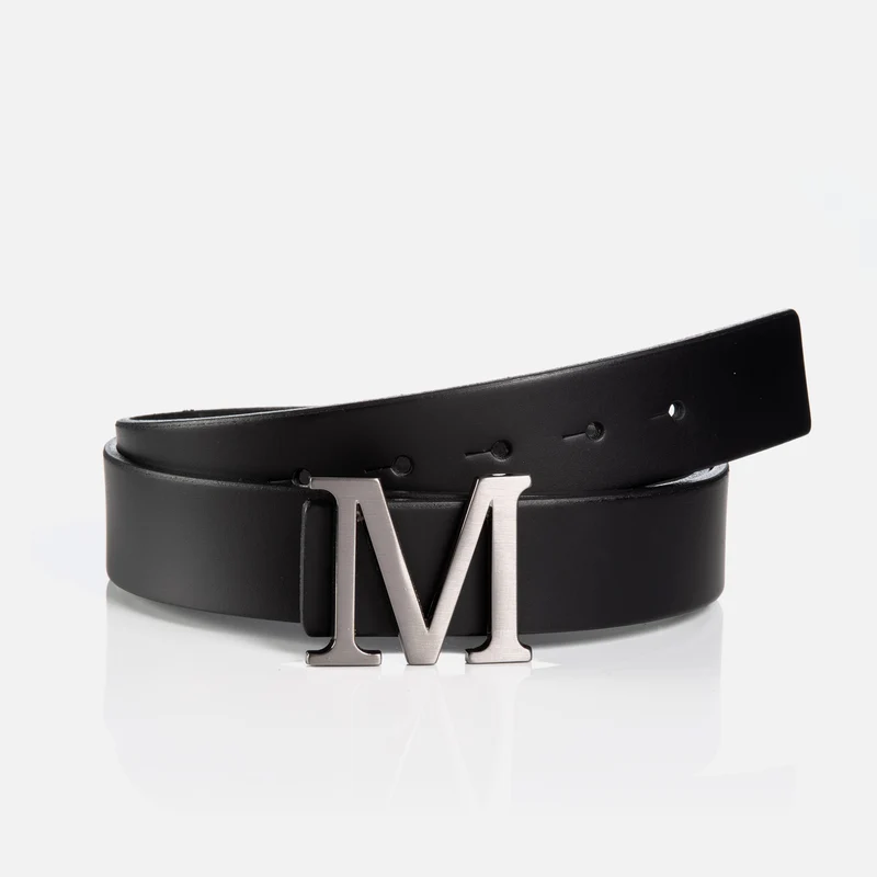 MOZIA black uni – Ledergürtel Herren 3,5 cm mit M-Koppelschließe