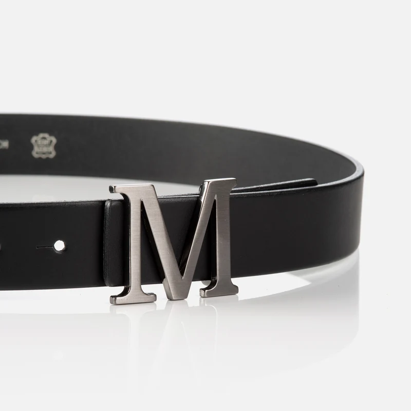 MOZIA black uni – Ledergürtel Herren 3,5 cm mit M-Koppelschließe