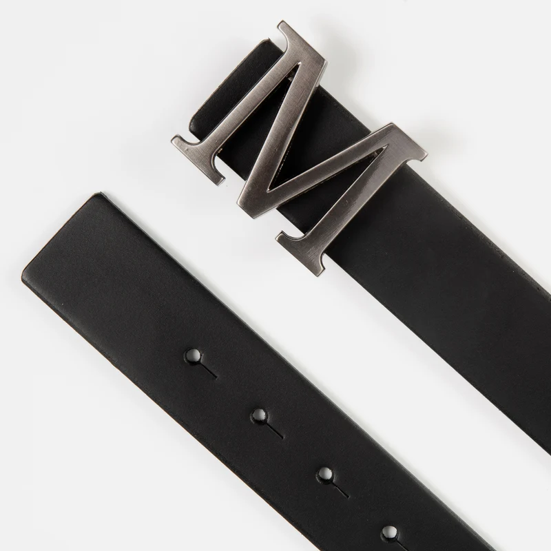 MOZIA black uni – Ledergürtel Herren 3,5 cm mit M-Koppelschließe