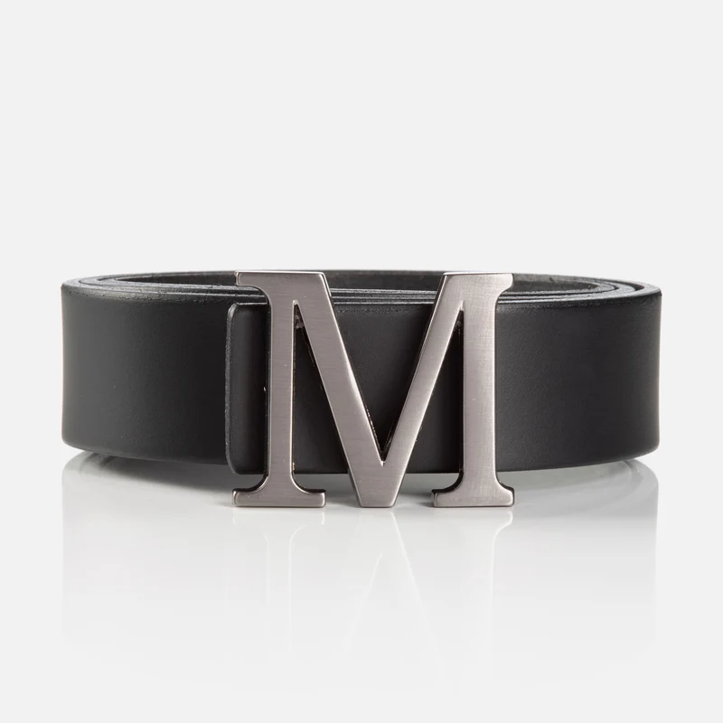 MOZIA black uni – Ledergürtel Herren 3,5 cm mit M-Koppelschließe