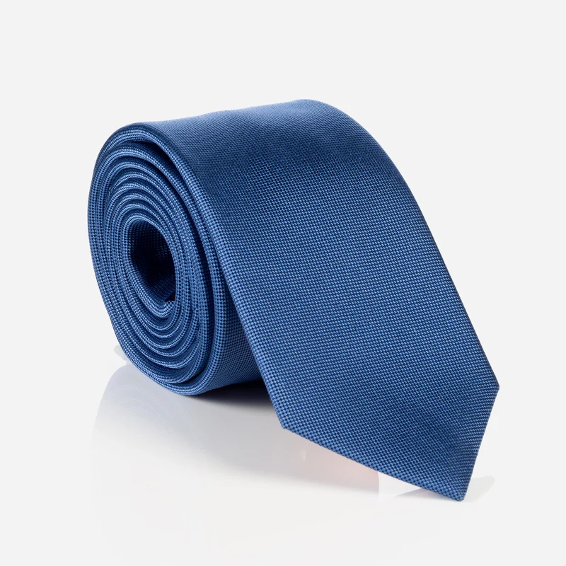 VALERIO blue uni – Seidenkrawatte mit Oxford-Webstruktur