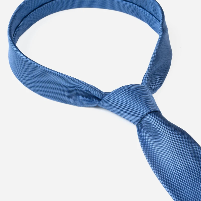 VALERIO blue uni – Seidenkrawatte mit Oxford-Webstruktur