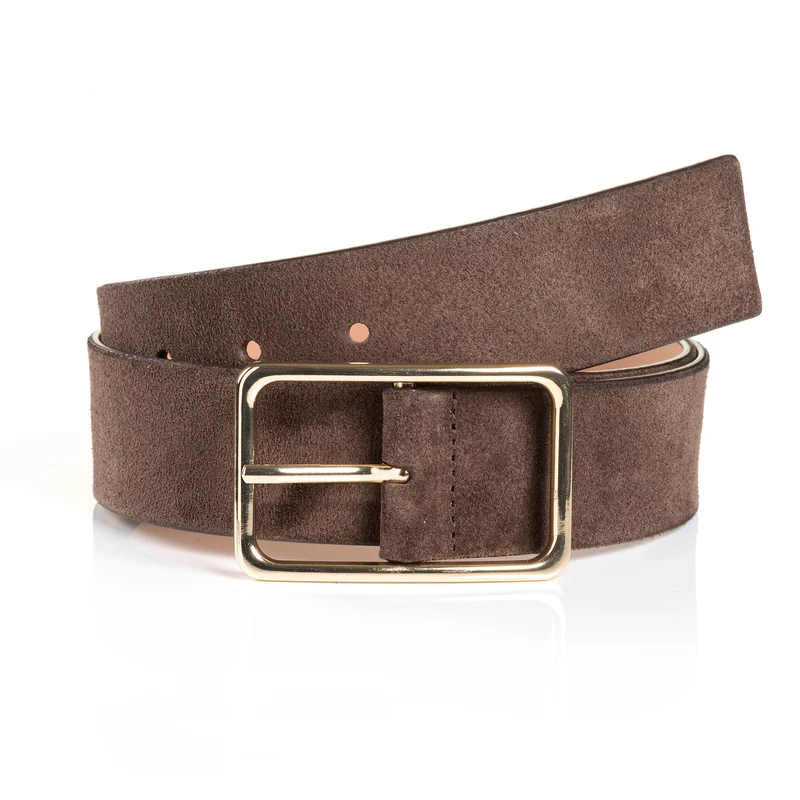 ROMA dark brown uni – Ledergürtel Damen 4 cm mit goldfarbener Schließe