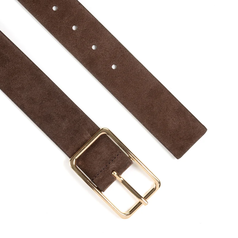 ROMA dark brown uni – Ledergürtel Damen 4 cm mit goldfarbener Schließe