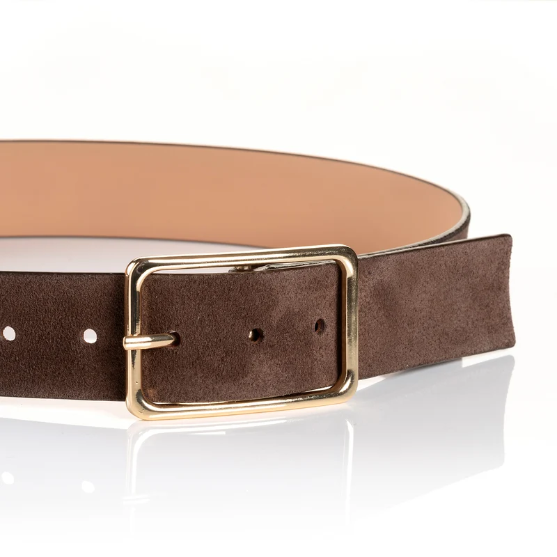 ROMA dark brown uni – Ledergürtel Damen 4 cm mit goldfarbener Schließe