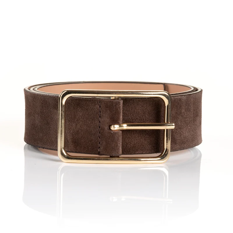 ROMA dark brown uni – Ledergürtel Damen 4 cm mit goldfarbener Schließe