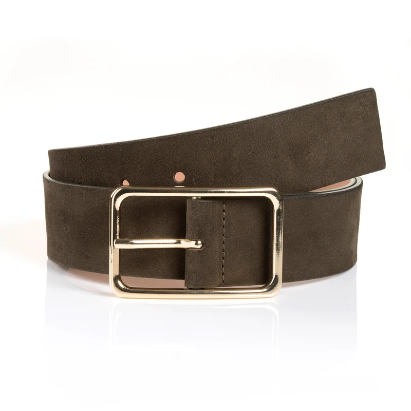 ROMA oliv uni – Ledergürtel Damen 4 cm mit goldfarbener Schließe