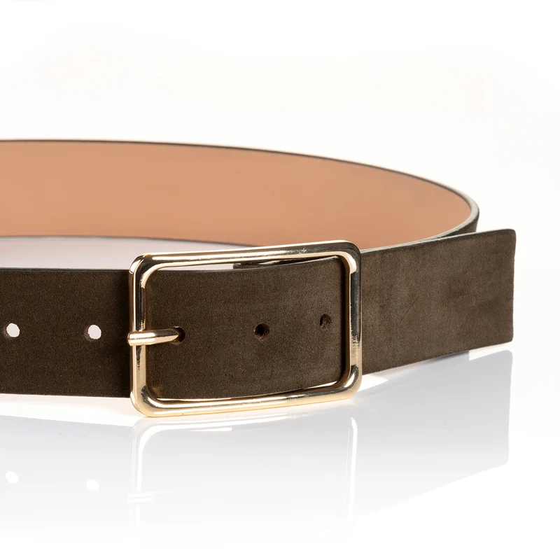 ROMA oliv uni – Ledergürtel Damen 4 cm mit goldfarbener Schließe