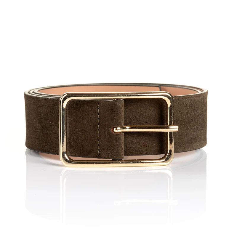 ROMA oliv uni – Ledergürtel Damen 4 cm mit goldfarbener Schließe