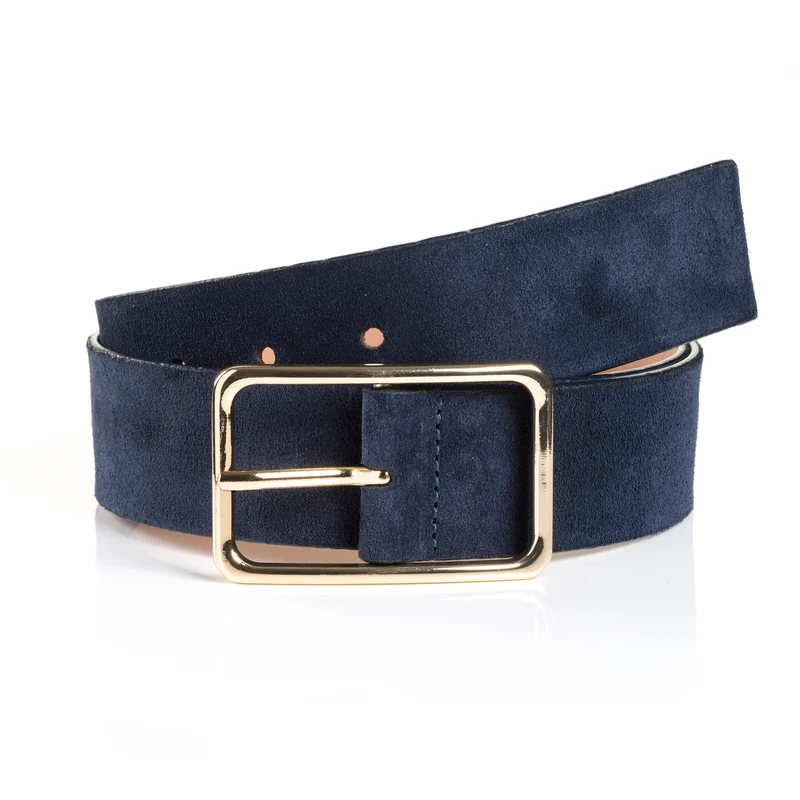 ROMA navy uni – Ledergürtel Damen 4 cm mit goldfarbener Schließe