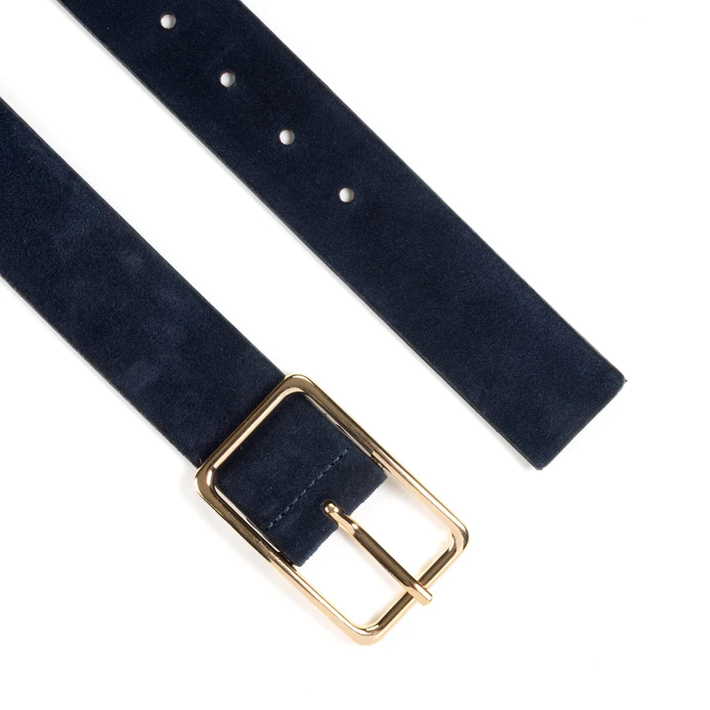 ROMA navy uni – Ledergürtel Damen 4 cm mit goldfarbener Schließe