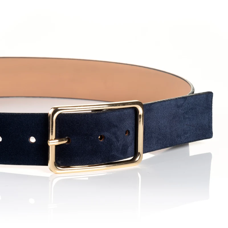 ROMA navy uni – Ledergürtel Damen 4 cm mit goldfarbener Schließe