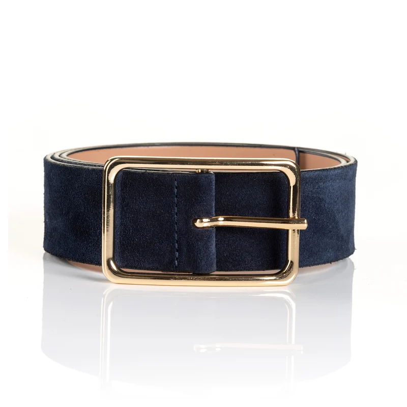 ROMA navy uni – Ledergürtel Damen 4 cm mit goldfarbener Schließe