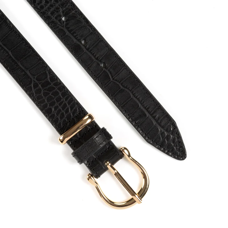 CREMONA black uni – Ledergürtel Damen 3 cm mit Kroko-Prägung