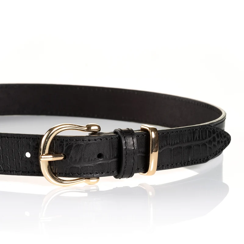 CREMONA black uni – Ledergürtel Damen 3 cm mit Kroko-Prägung