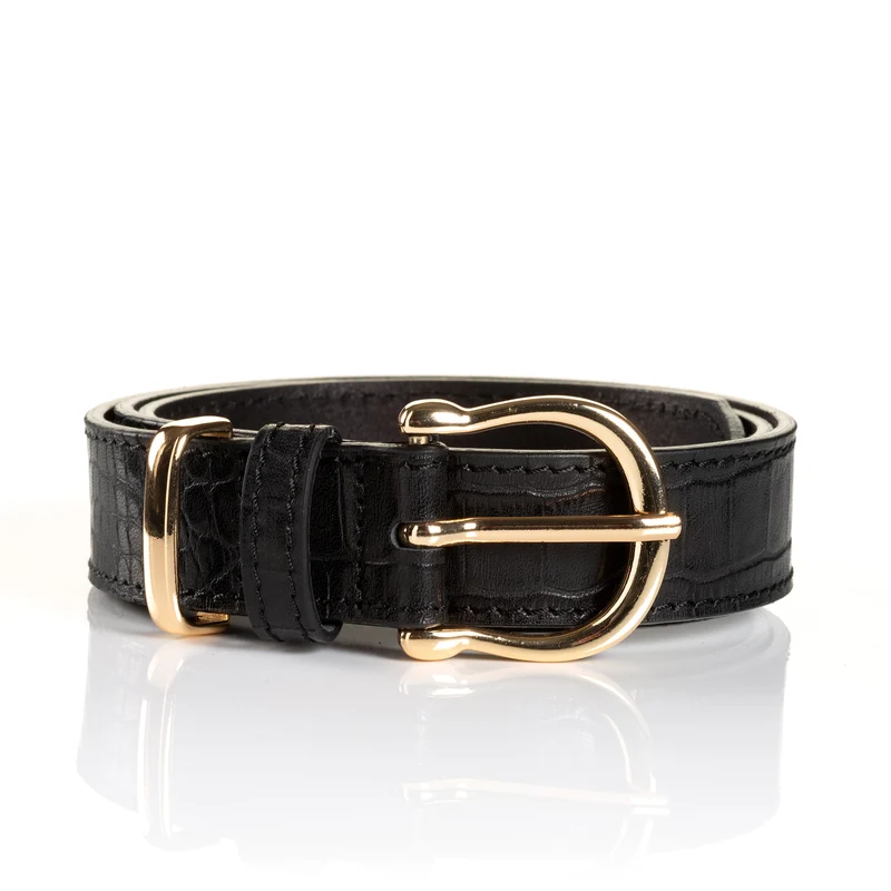 CREMONA black uni – Ledergürtel Damen 3 cm mit Kroko-Prägung