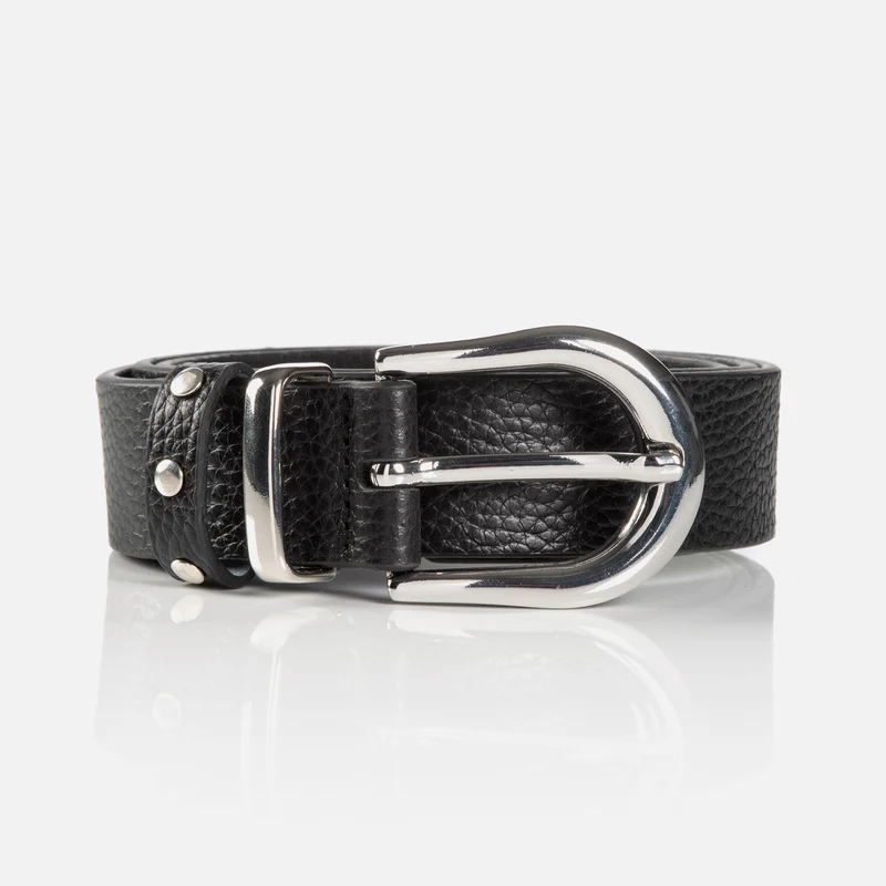 RAVENNA black uni – Ledergürtel Damen 3 cm mit Nietendetails