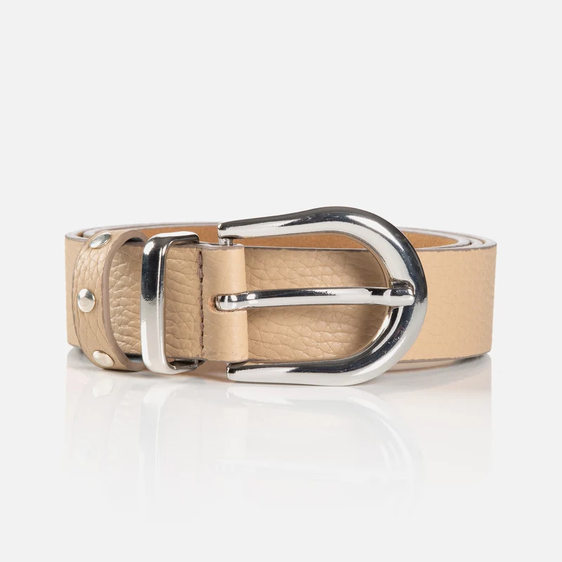 RAVENNA ecru uni – Ledergürtel Damen 3 cm mit Nietendetails