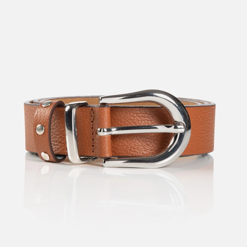 RAVENNA cognac uni – Ledergürtel Damen 3 cm mit Nietendetails
