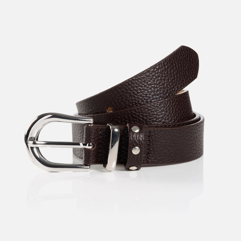 RAVENNA brown uni – Ledergürtel Damen 3 cm mit Nietendetails