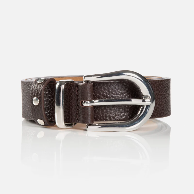 RAVENNA brown uni – Ledergürtel Damen 3 cm mit Nietendetails