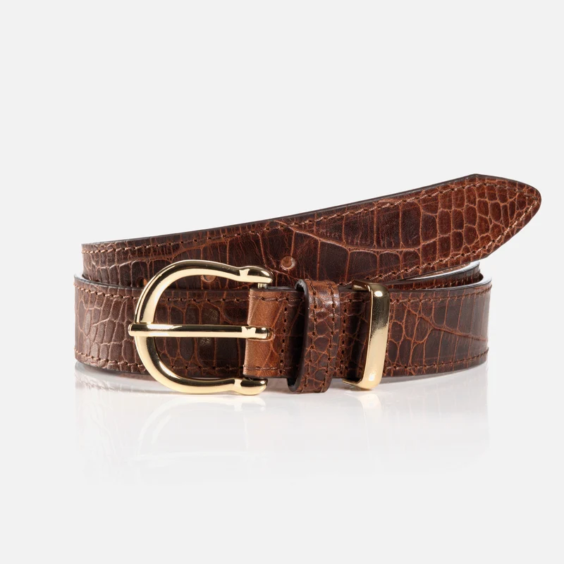 CREMONA cognac uni – Ledergürtel Damen 3 cm mit Kroko-Prägung