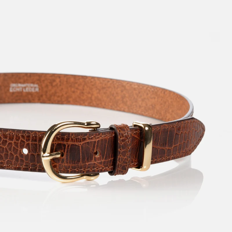 CREMONA cognac uni – Ledergürtel Damen 3 cm mit Kroko-Prägung