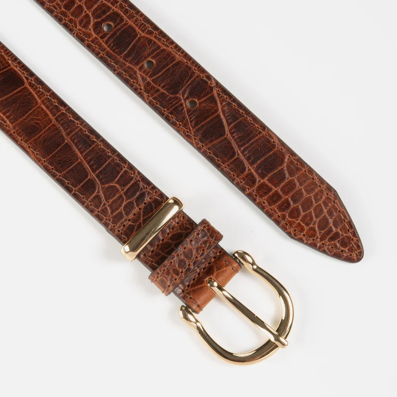 CREMONA cognac uni – Ledergürtel Damen 3 cm mit Kroko-Prägung