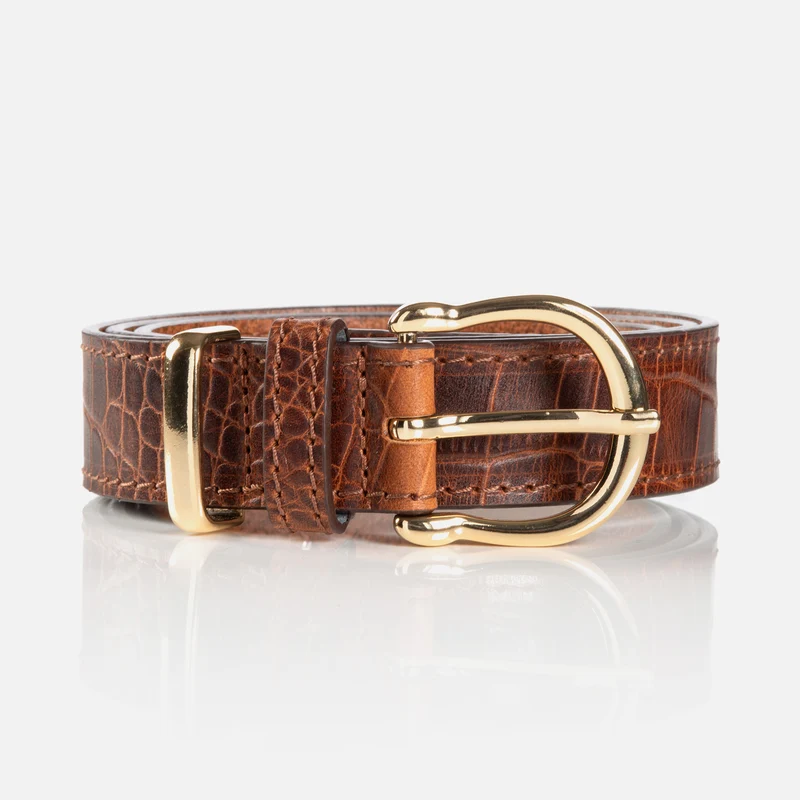 CREMONA cognac uni – Ledergürtel Damen 3 cm mit Kroko-Prägung