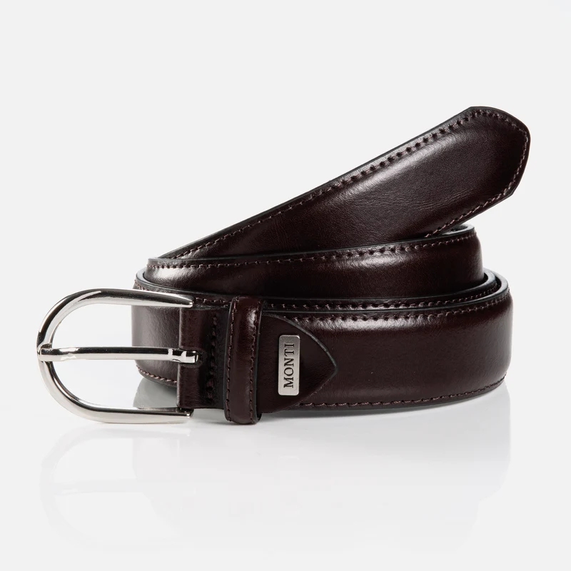 FANO dark brown uni – Ledergürtel Herren 3 cm mit Steppnähten