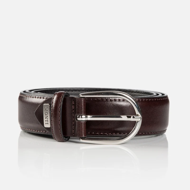 FANO dark brown uni – Ledergürtel Herren 3 cm mit Steppnähten