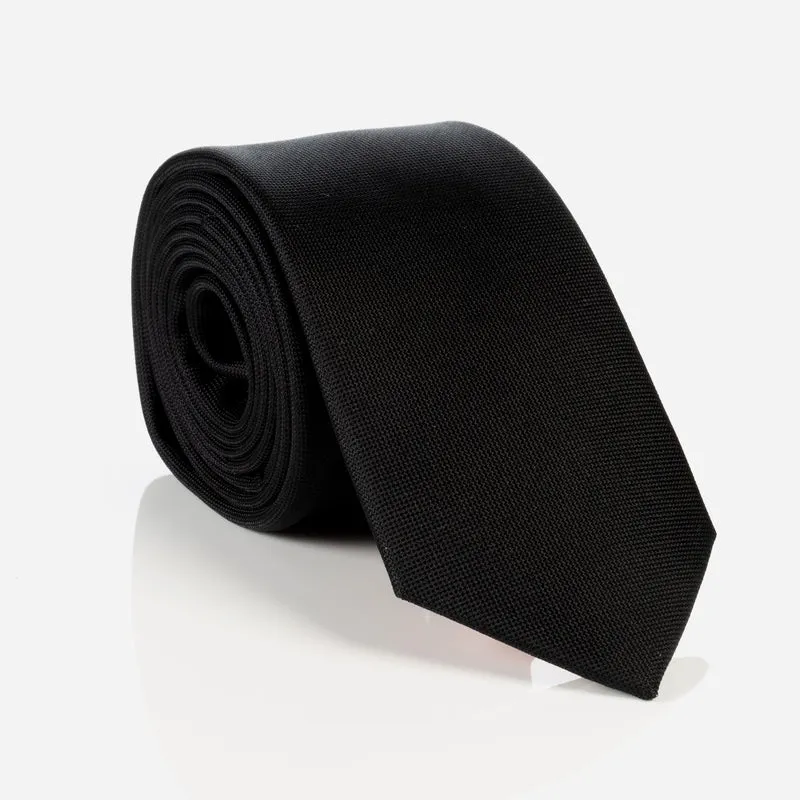 VALERIO black uni – Seidenkrawatte mit Oxford-Webstruktur