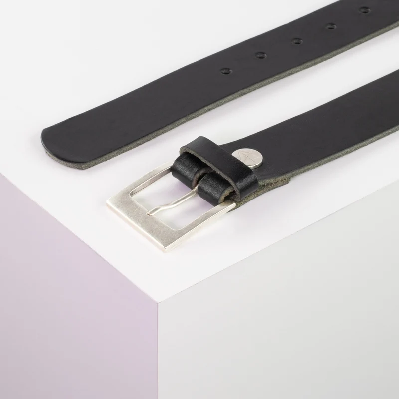 Ledergürtel 3,5cm mit Schnalle Porto silber