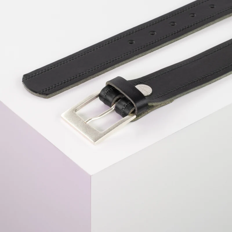 Ledergürtel 3,5cm mit Schnalle Porto silber