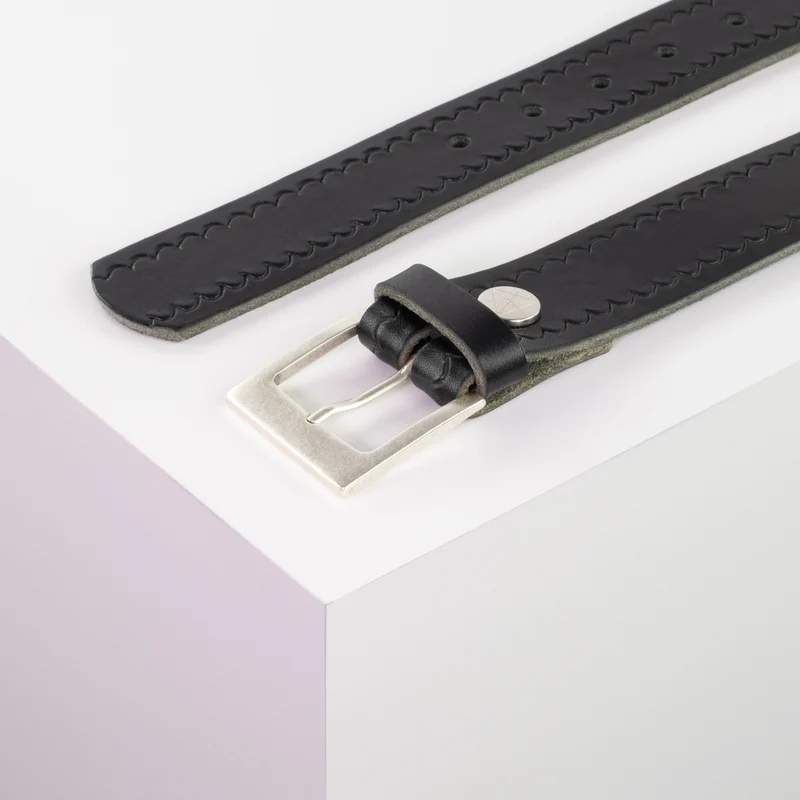 Ledergürtel 3,5cm mit Schnalle Porto silber