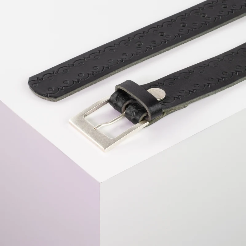 Ledergürtel 3,5cm mit Schnalle Porto silber