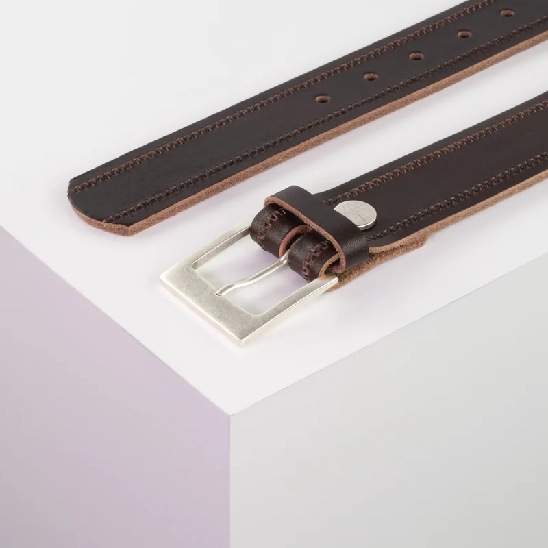 Ledergürtel 3,5cm mit Schnalle Porto silber