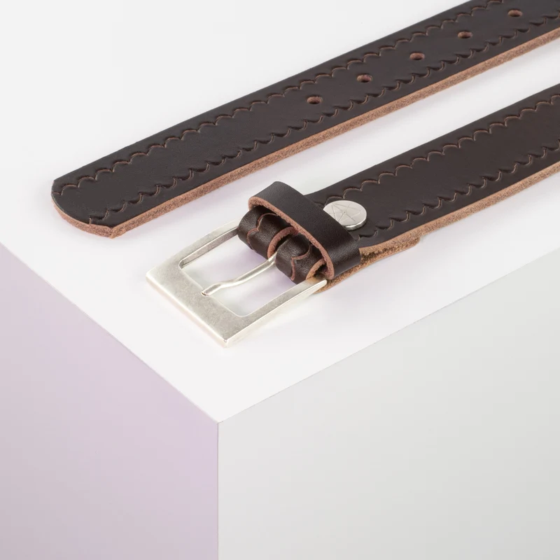 Ledergürtel 3,5cm mit Schnalle Porto silber