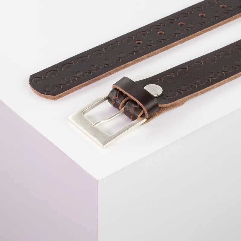 Ledergürtel 3,5cm mit Schnalle Porto silber