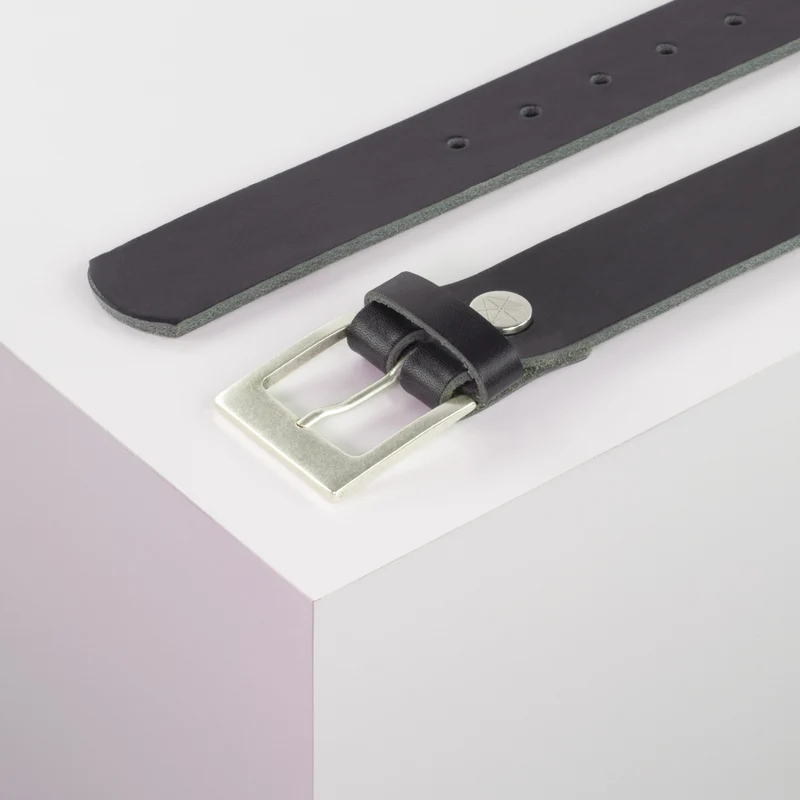 Ledergürtel 3,5cm mit Schnalle Porto silber