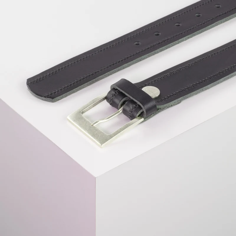 Ledergürtel 3,5cm mit Schnalle Porto silber