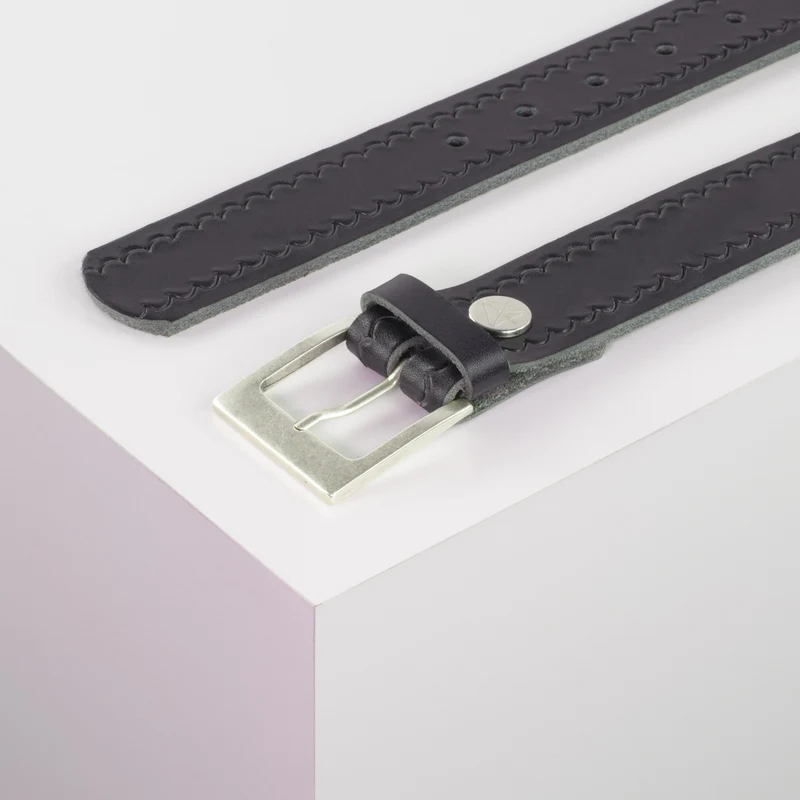 Ledergürtel 3,5cm mit Schnalle Porto silber