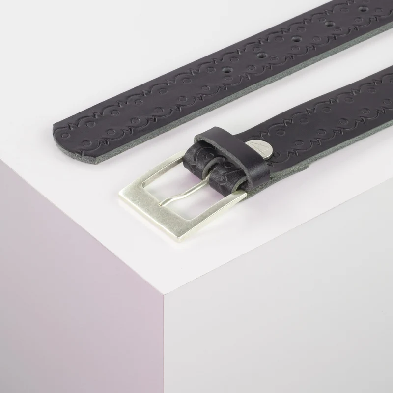 Ledergürtel 3,5cm mit Schnalle Porto silber