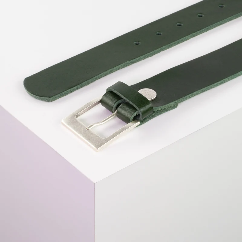 Ledergürtel 3,5cm mit Schnalle Porto silber