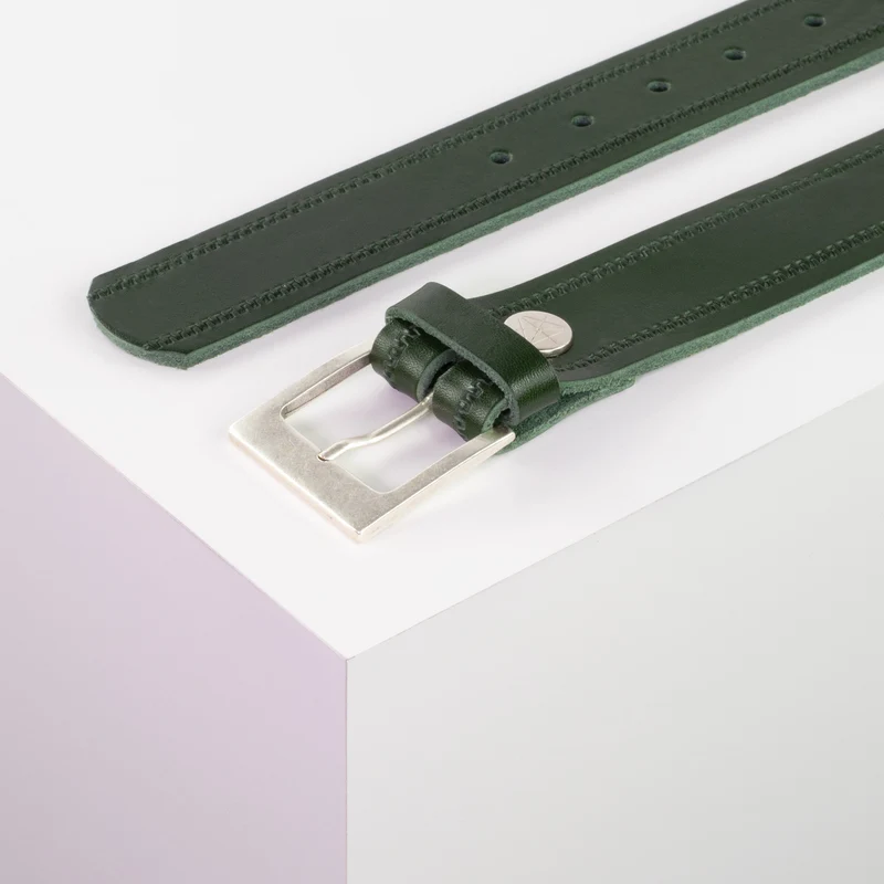Ledergürtel 3,5cm mit Schnalle Porto silber