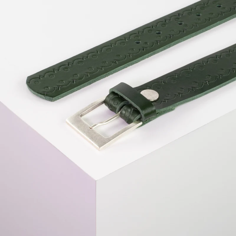 Ledergürtel 3,5cm mit Schnalle Porto silber