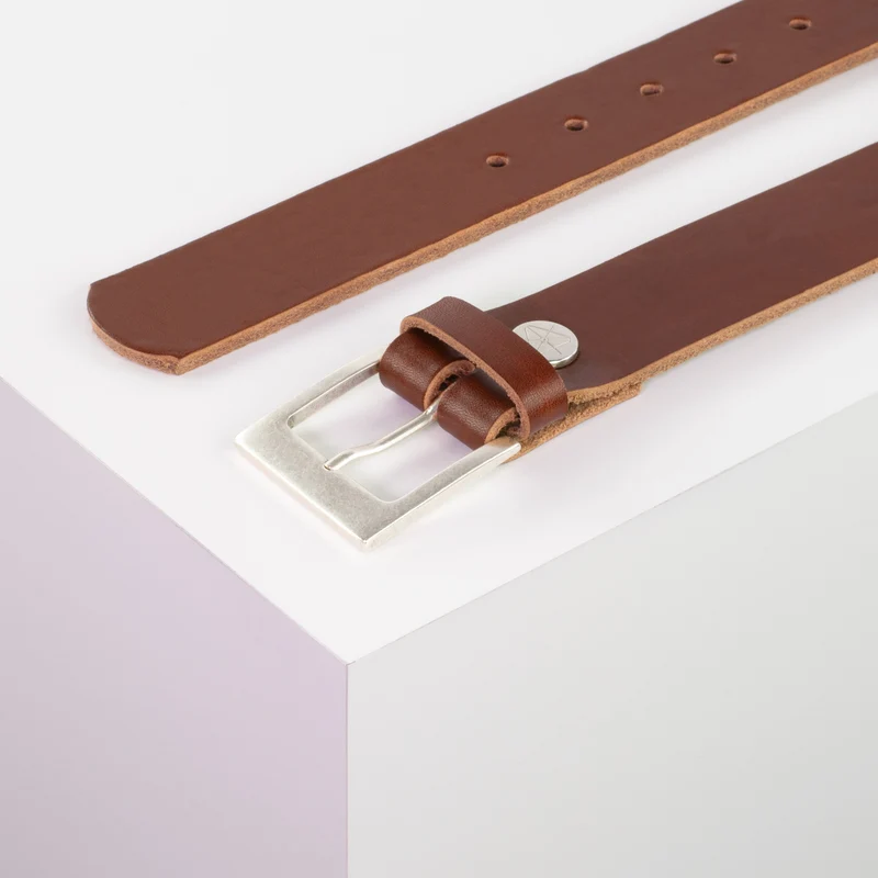 Ledergürtel 3,5cm mit Schnalle Porto silber