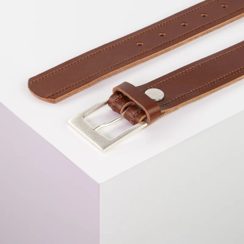 Ledergürtel 3,5cm mit Schnalle Porto silber